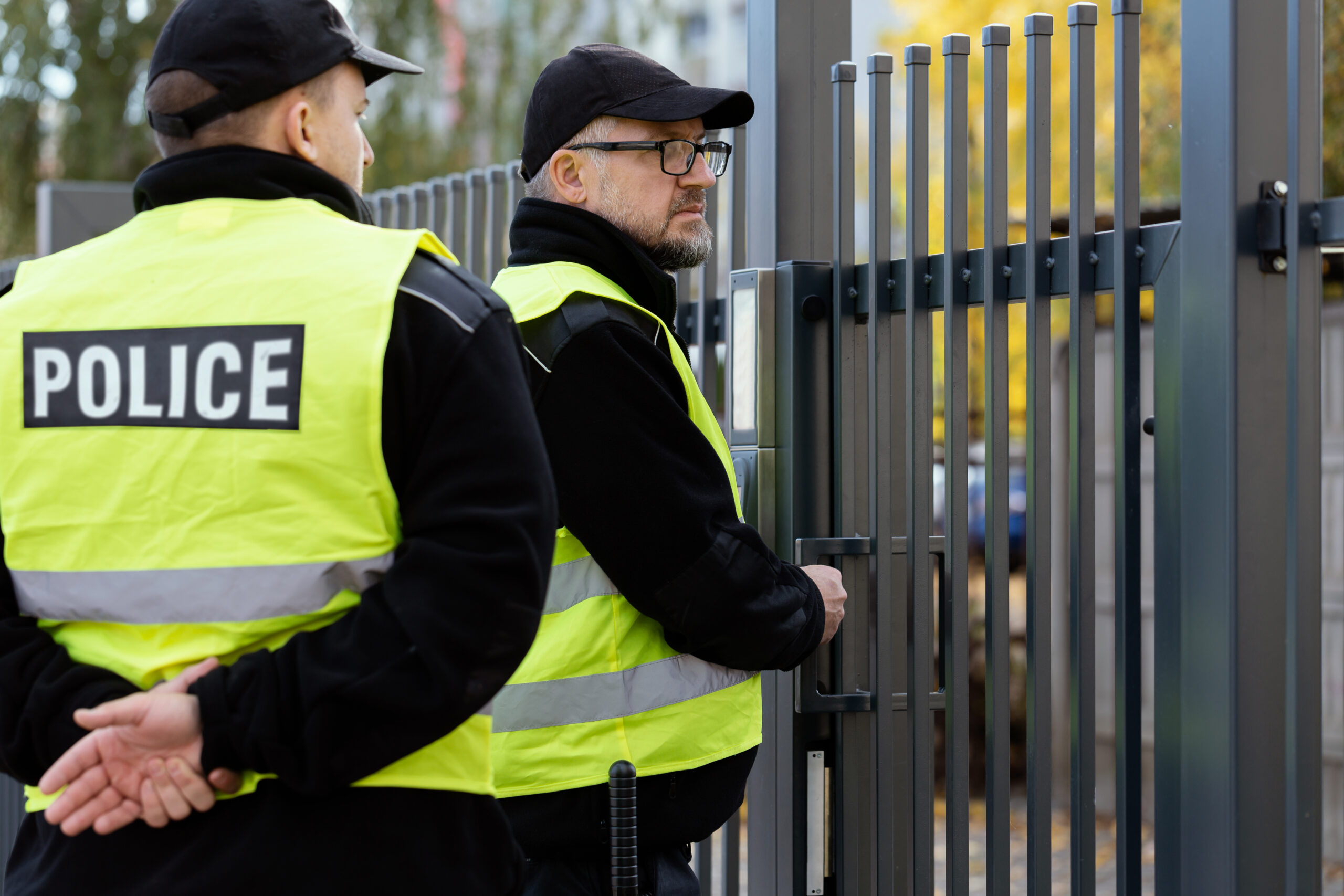 Police officers responding to a potential airport bomb at Heathrow airport