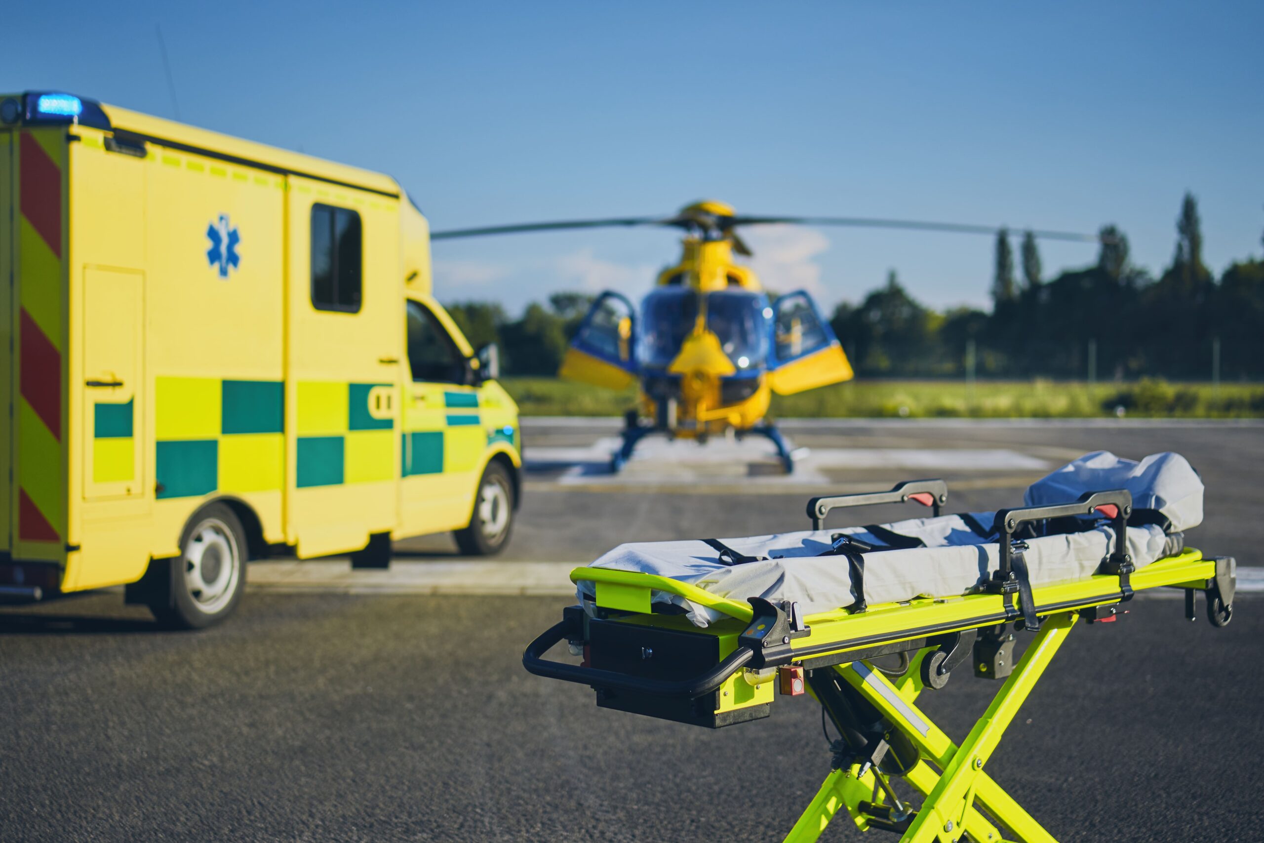 Emergency medical transport examples: air ambulance and ground ambulance