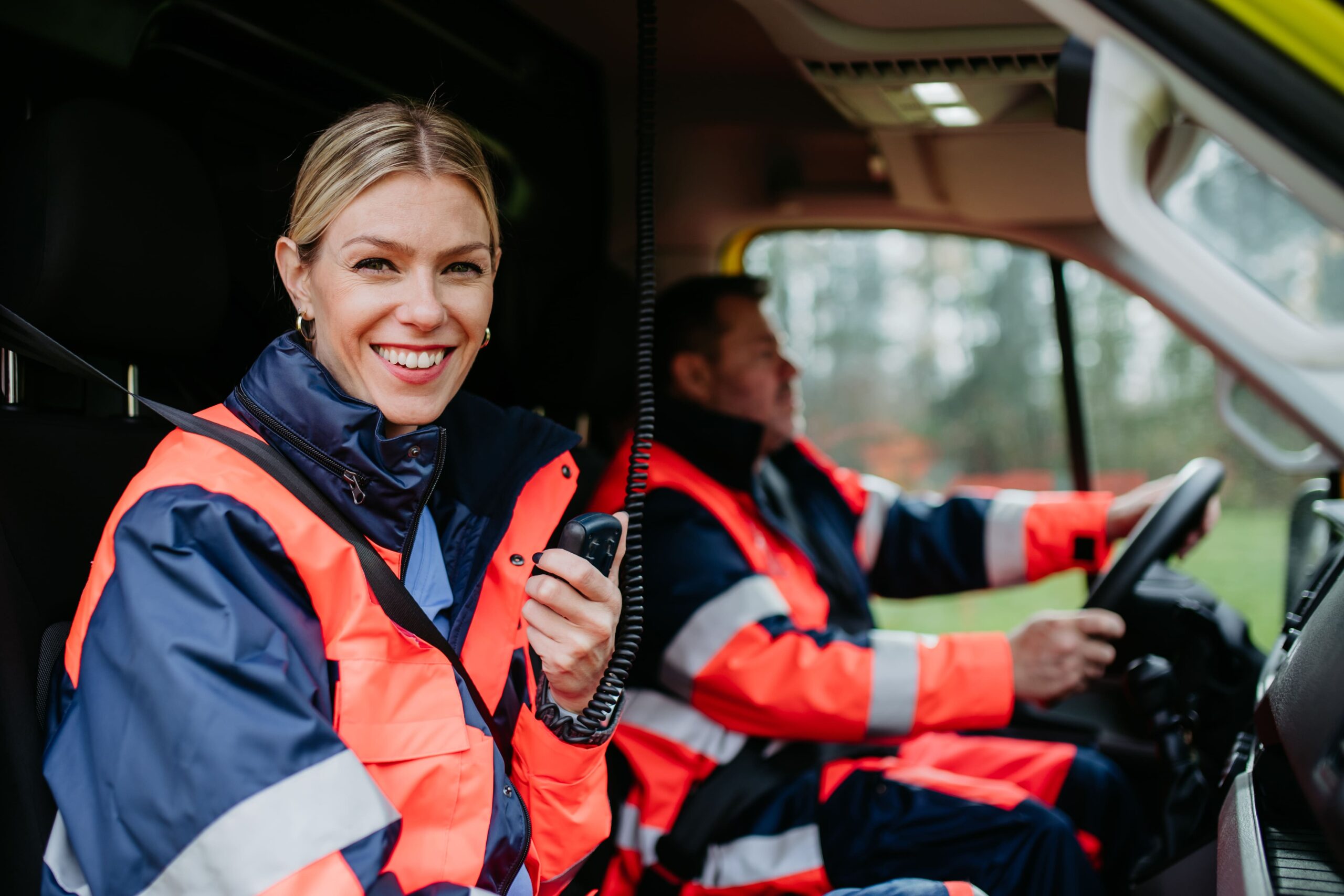 Two people emergency response team on their way to support an emergency.